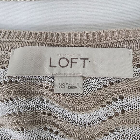 Ann Taylor LOFT Cardigan Sweater XS White Beige Chevron Open Front Open Knit - Picture 8 of 10